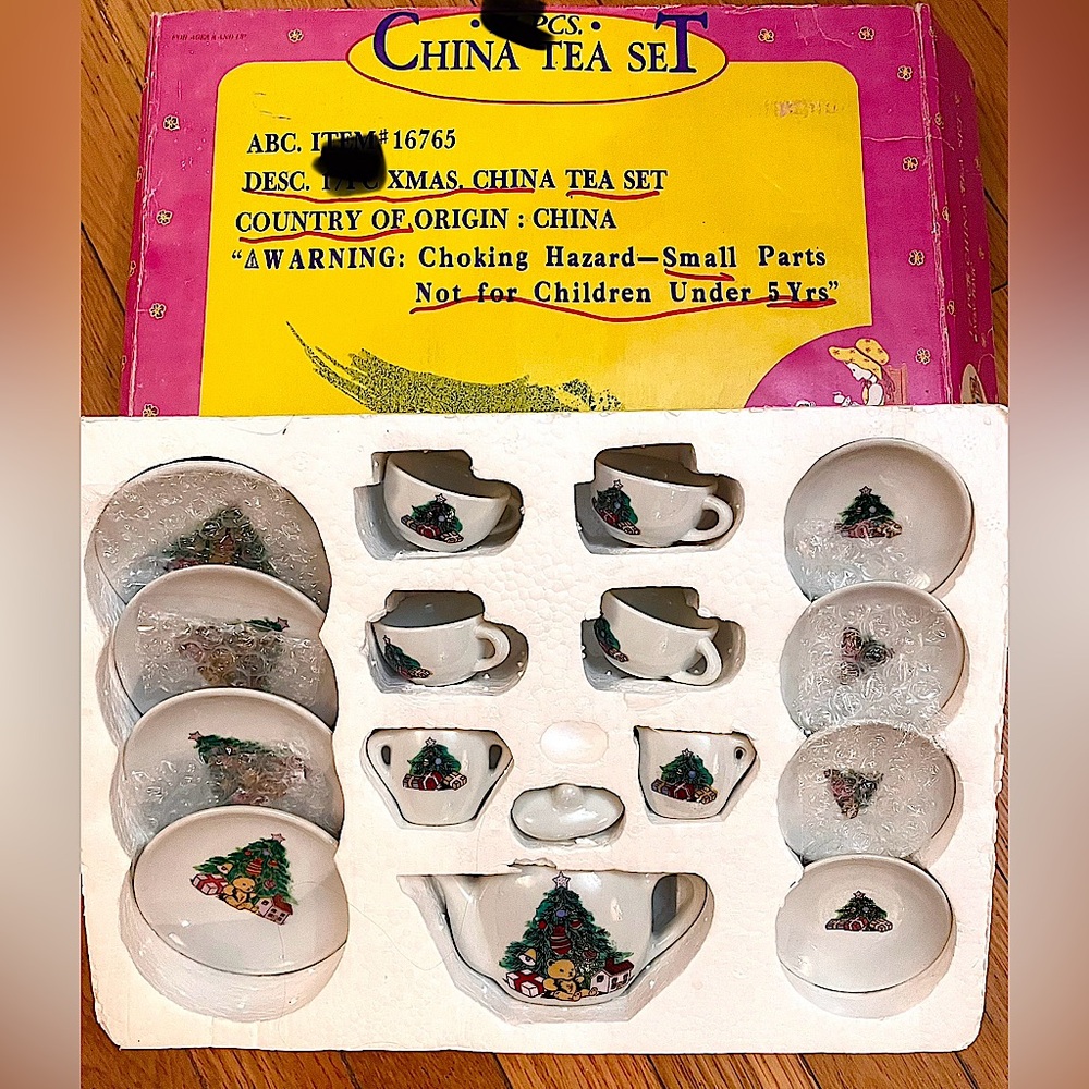Christmas Holiday Vintage Miniature Porcelain Tea Set, Never Used, Exceptional